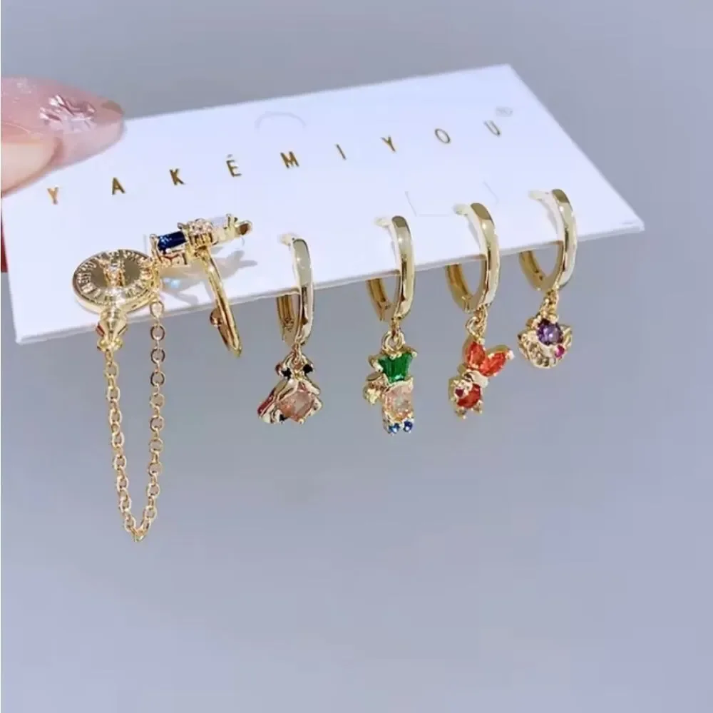 Alice In Wonderland 14K Gold Plated Gemstone Huggie Hoop Earrings